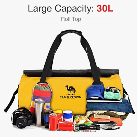 CAMEL CROWN Yellow SPORTS GYM BAG WATERPROOF DUFFEL WEEKENDER 30L WSHOULDERSTRAP - Picture 7 of 9